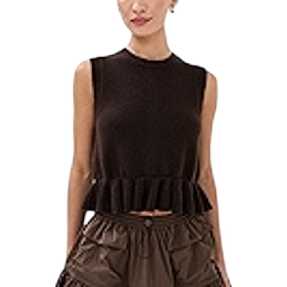 Cecilie Bahnsen Ruffled Brown Bill Knit Top Size M NWT